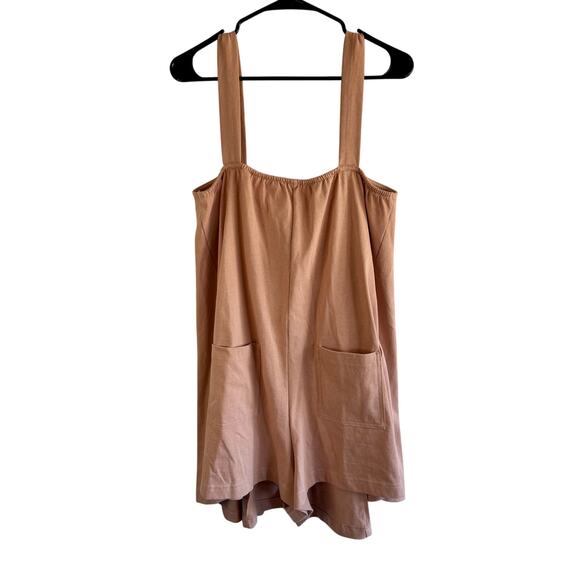 Free People Size Large Beach Boho Peach Tan Pleated Sleeveless Romper - Picture 3 of 6